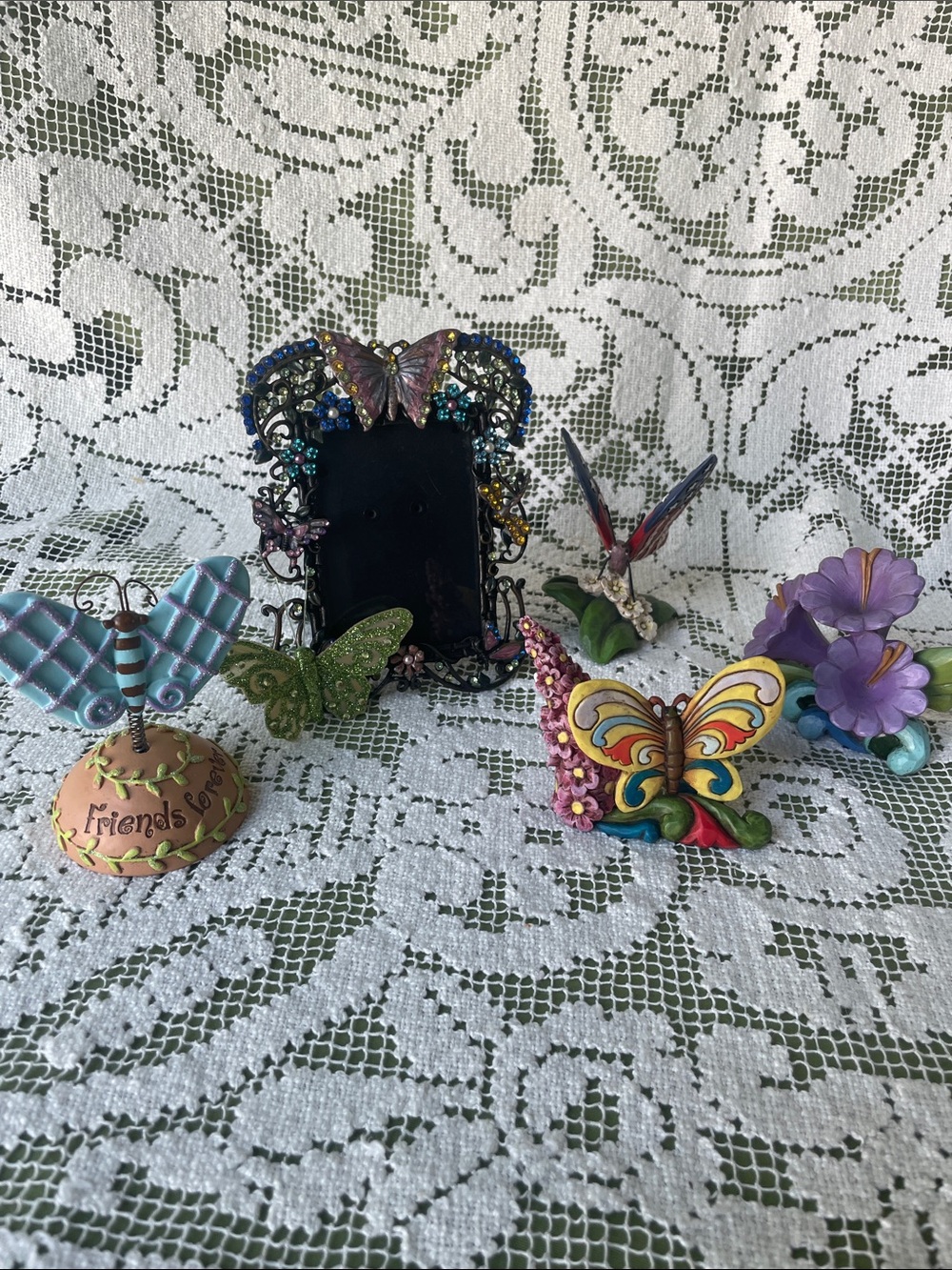 Assorted Butterfly Home Accent Figurines & Beaded Photo Frame